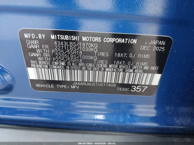 2026 MITSUBISHI OUTLANDER SPORT JA4ARUAU5TU011408 Photo 8