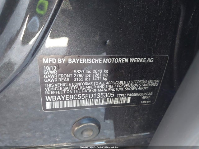 44779857 :رقم المزاد ، WBAYE8C55ED135305 vin ، 2014 Bmw Alpina B7 مزاد بيع