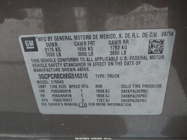 3GCPCREC8EG516316 Chevrolet Silverado 1500 1lt