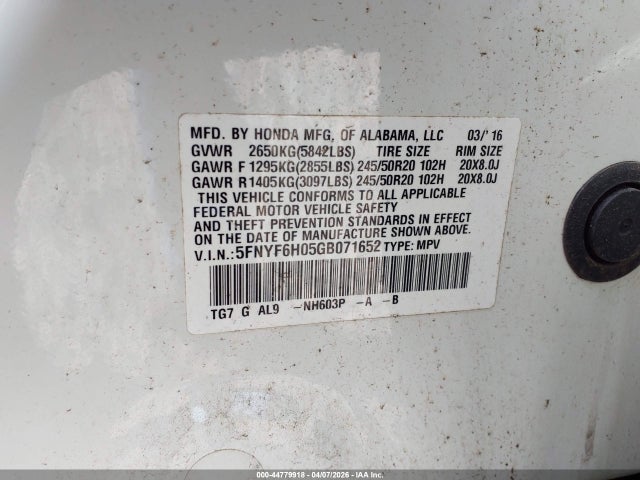 Honda Pilot Elite 2016 5FNYF6H05GB071652 Image 9