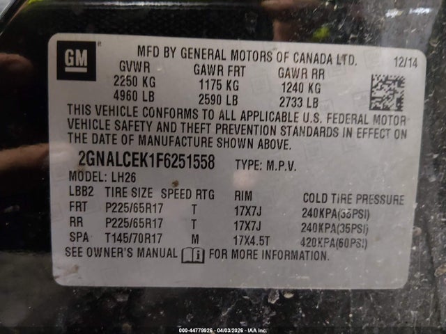 Chevrolet Equinox 2lt 2015 2GNALCEK1F6251558 Image 9
