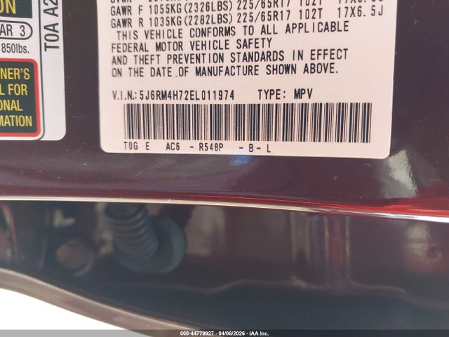 5J6RM4H72EL011974 Honda Cr-v Ex-l