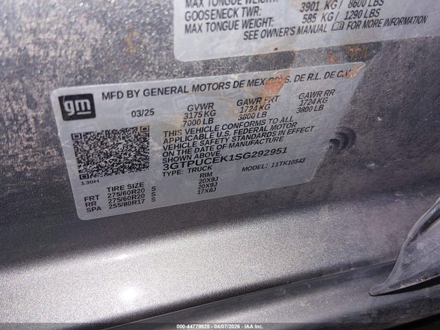 44779928 :رقم المزاد ، 3GTPUCEK1SG292951 vin ، 2025 Gmc Sierra 1500 4wd  Short Box Elevation With 3sb مزاد بيع