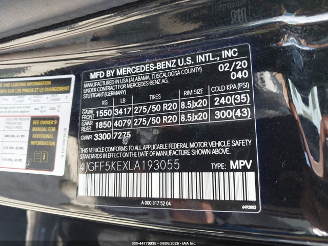 Продаж на аукціоні авто 2020 Mercedes-benz Gls 450 4matic, vin: 4JGFF5KEXLA193055, номер лоту: 44779935
