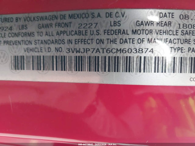 Aukcja sprzedaży 2012 Volkswagen Beetle 2.5l, vin: 3VWJP7AT6CM603874, numer aukcji: 44779940
