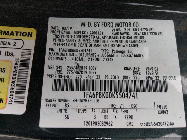 1FA6P8K00K5504741 Ford Mustang Bullitt