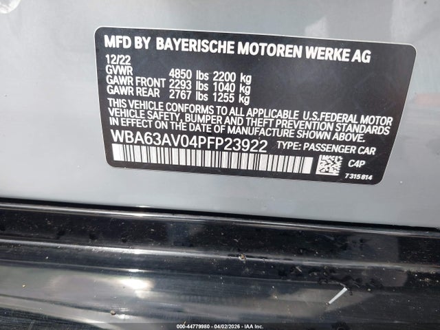 Продажа на аукционе авто 2023 Bmw 430i Gran Coupe, vin: WBA63AV04PFP23922, номер лота: 44779980