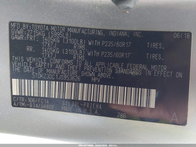2018 TOYOTA SIENNA 5TDKZ3DC1JS953626 Photo 8