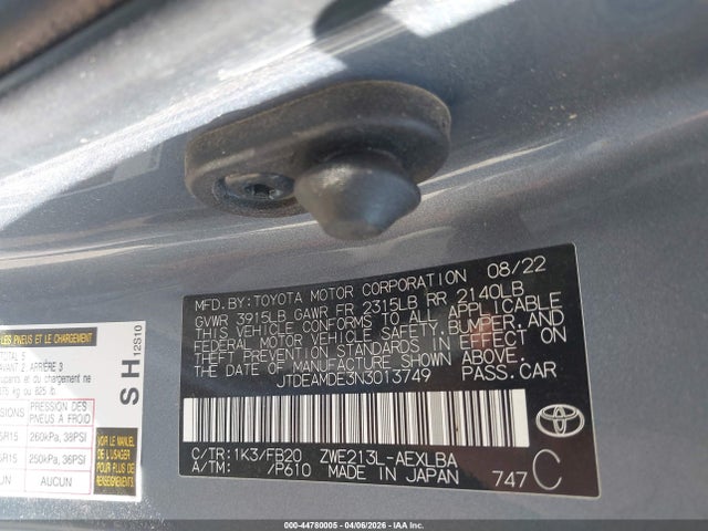 Toyota Corolla Hybrid Le 2022 JTDEAMDE3N3013749 Image 9