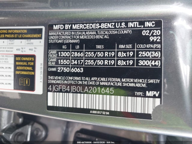 Продажа на аукционе авто 2020 Mercedes-benz Gle 350, vin: 4JGFB4JB0LA201645, номер лота: 44780006