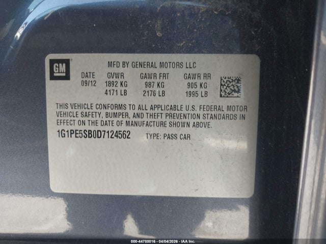 Продаж на аукціоні авто 2013 Chevrolet Cruze 2lt Auto, vin: 1G1PE5SB0D7124562, номер лоту: 44780016