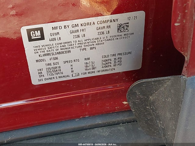 2022 Buick Encore Gx Awd Select მანქანა იყიდება აუქციონზე, vin: KL4MMESL5NB083599, აუქციონის ნომერი: 44780019