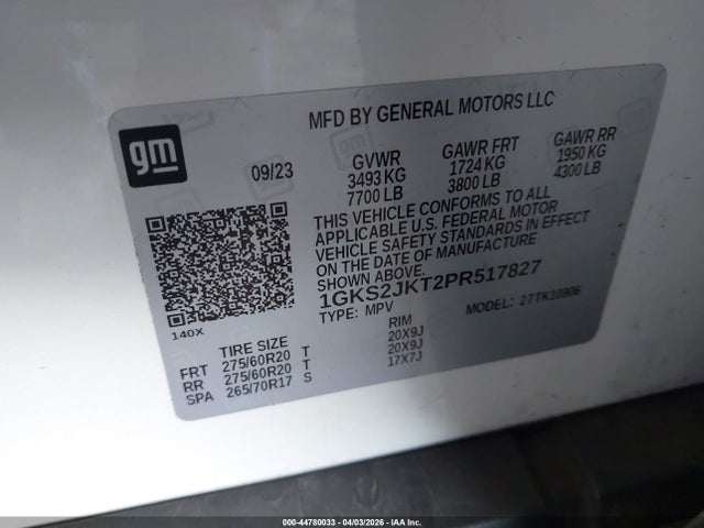 1GKS2JKT2PR517827 GMC Yukon Xl 4wd Denali