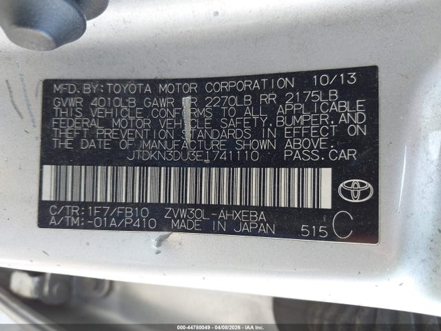 JTDKN3DU3E1741110 Toyota Prius Three