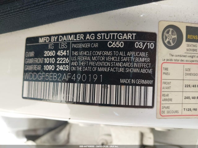 Aukcja sprzedaży 2010 Mercedes-benz C 300 Sport, vin: WDDGF5EB2AF490191, numer aukcji: 44780050