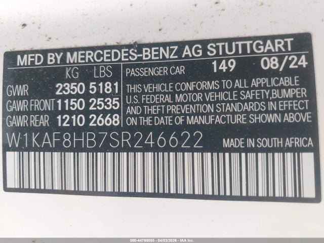 W1KAF8HB7SR246622 Mercedes-Benz Amg C 43 4matic