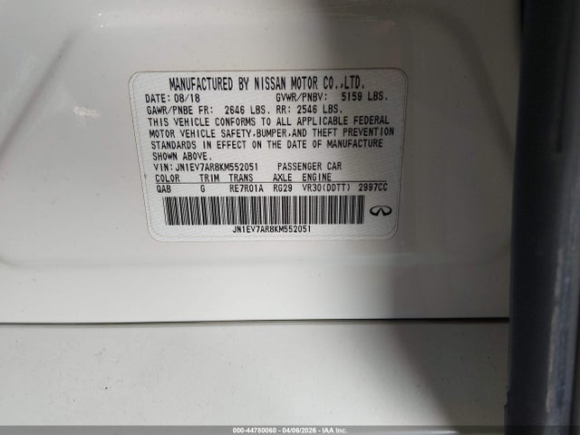 Продажа на аукционе авто 2019 Infiniti Q50 3.0t Luxe, vin: JN1EV7AR8KM552051, номер лота: 44780060