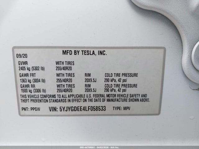5YJYGDEE4LF058533 Tesla Model Y Long Range Dual Motor All-wheel Drive