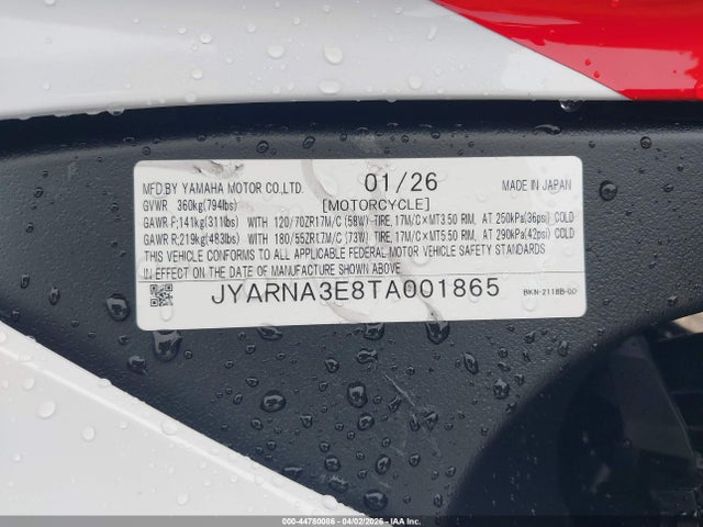JYARNA3E8TA001865 Yamaha Yzf890