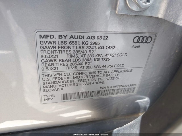 Aukcja sprzedaży 2022 Audi Q7 Premium Plus 55 Tfsi Quattro Tiptronic, vin: WA1LXBF78ND013825, numer aukcji: 44780100