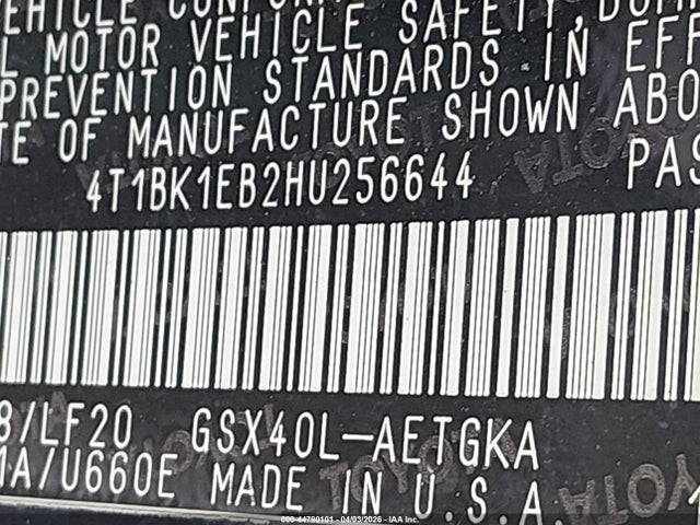 4T1BK1EB2HU256644 Toyota Avalon Xle Premium