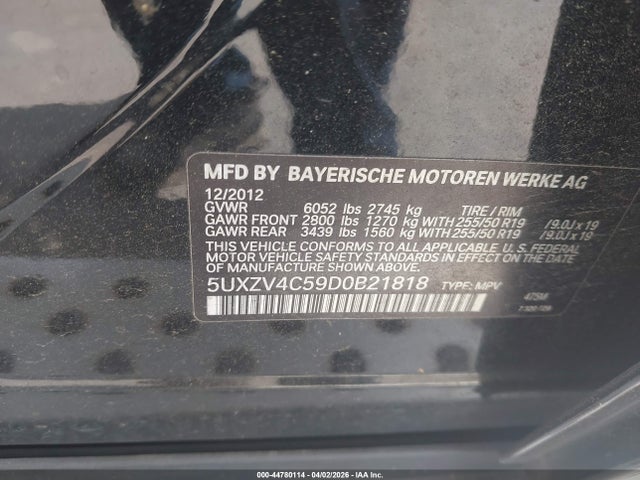 44780114 :رقم المزاد ، 5UXZV4C59D0B21818 vin ، 2013 Bmw X5 Xdrive35i/xdrive35i Premium/xdrive35i Sport Activity مزاد بيع