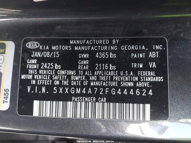 5XXGM4A72FG444624 KIA Optima Lx