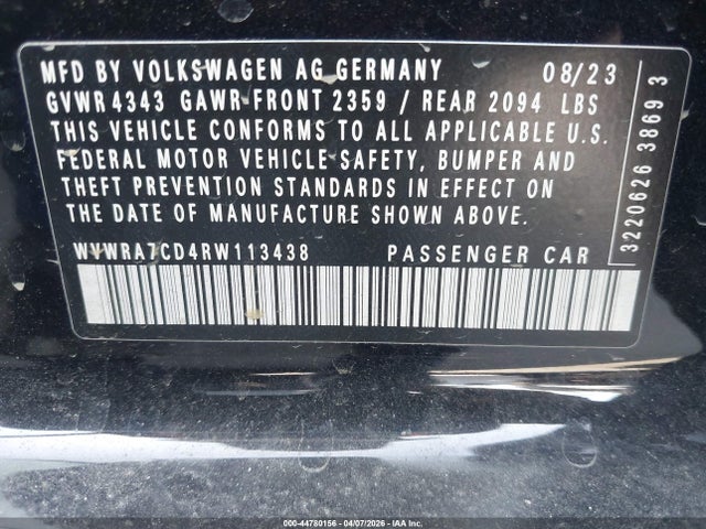 Aukcja sprzedaży 2024 Volkswagen Golf Gti 2.0t Se, vin: WVWRA7CD4RW113438, numer aukcji: 44780156