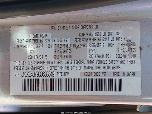 JM3KE4BY9G0638849 Mazda CX-5 SPORT