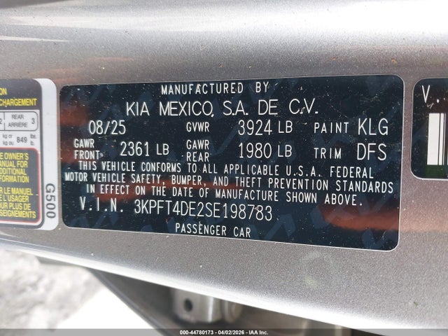 KIA K4 Lxs 2025 3KPFT4DE2SE198783 Image 9