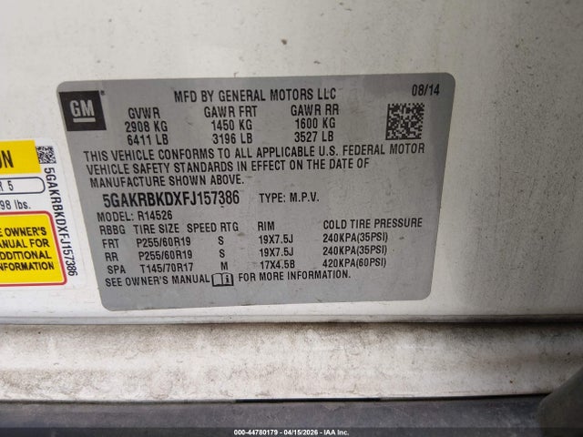 Продажа на аукционе авто 2015 Buick Enclave Leather, vin: 5GAKRBKDXFJ157386, номер лота: 44780179