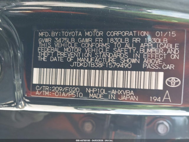 JTDKDTB38F1579490 Toyota Prius C Two