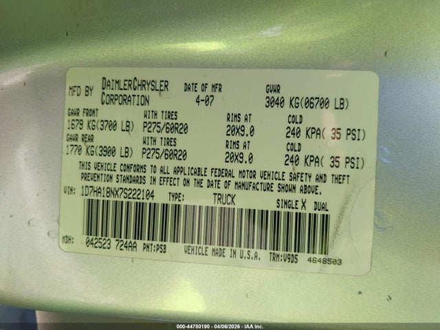 2007 DODGE RAM 1500 1D7HA18NX7S222104 Photo 8