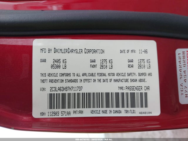Aukcja sprzedaży 2007 Chrysler 300c, vin: 2C3LA63H97H711737, numer aukcji: 44780192