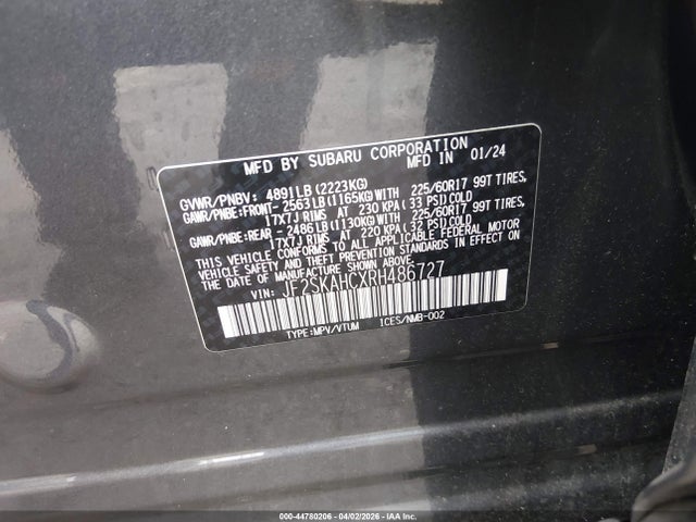 Продажа на аукционе авто 2024 Subaru Forester Wilderness, vin: JF2SKAHCXRH486727, номер лота: 44780206