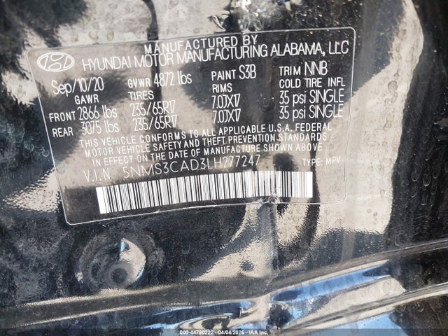Hyundai Santa Fe Sel 2020 5NMS3CAD3LH277247 Image 9