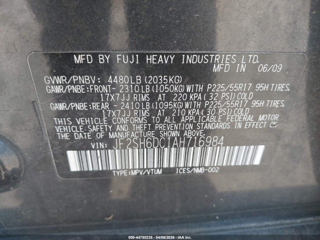 Продаж на аукціоні авто 2010 Subaru Forester 2.5x Limited, vin: JF2SH6DC1AH716984, номер лоту: 44780238