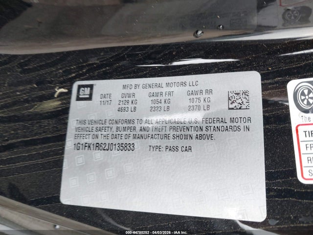 Aukcja sprzedaży 2018 Chevrolet Camaro Zl1, vin: 1G1FK1R62J0135833, numer aukcji: 44780252