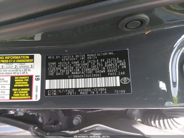 2025 Toyota Camry Le მანქანა იყიდება აუქციონზე, vin: 4T1DAACK7SU539062, აუქციონის ნომერი: 44780270