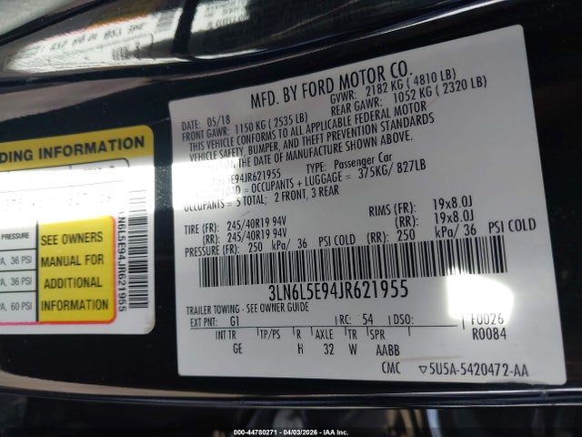 3LN6L5E94JR621955 Lincoln Mkz Reserve