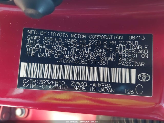 2013 TOYOTA PRIUS JTDKN3DU6D1717351 Photo 8