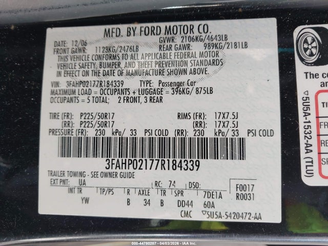 2007 FORD FUSION 3FAHP02177R184339 Photo 8