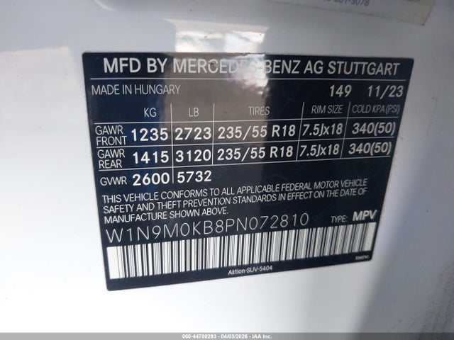 W1N9M0KB8PN072810 Mercedes-Benz Eqb 300 Suv 4matic