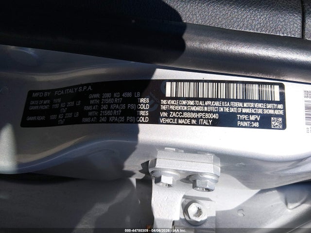 2017 Jeep Renegade Latitude 4x4 მანქანა იყიდება აუქციონზე, vin: ZACCJBBB6HPE80040, აუქციონის ნომერი: 44780309