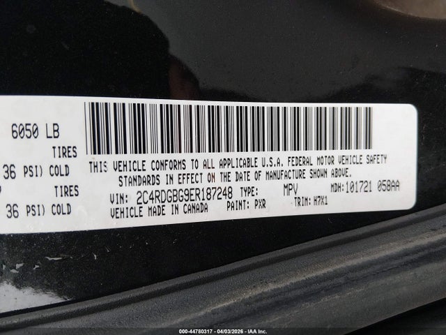 2014 Dodge Grand Caravan Se მანქანა იყიდება აუქციონზე, vin: 2C4RDGBG9ER187248, აუქციონის ნომერი: 44780317