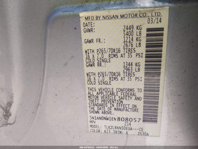 5N1AN0NW1EN808057 Nissan Xterra Pro-4x/s/x