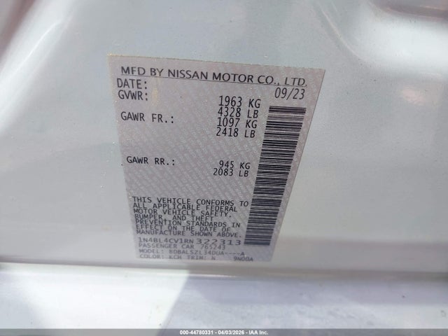 Продаж на аукціоні авто 2024 Nissan Altima Sr Fwd, vin: 1N4BL4CV1RN322313, номер лоту: 44780331