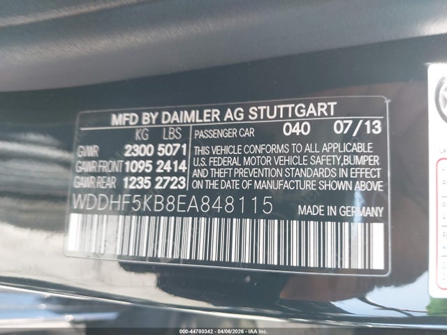 44780342 :رقم المزاد ، WDDHF5KB8EA848115 vin ، 2014 Mercedes-benz E 350 مزاد بيع