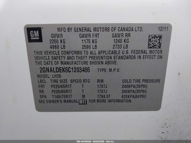2012 CHEVROLET EQUINOX 2GNALDEK6C1203486 Photo 8