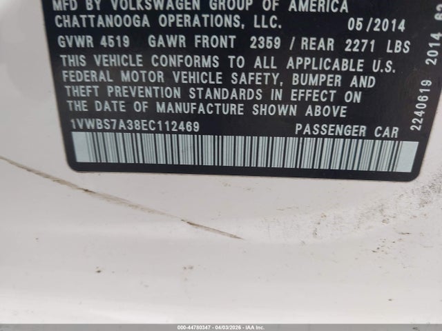 2014 VOLKSWAGEN PASSAT 1VWBS7A38EC112469 Photo 8